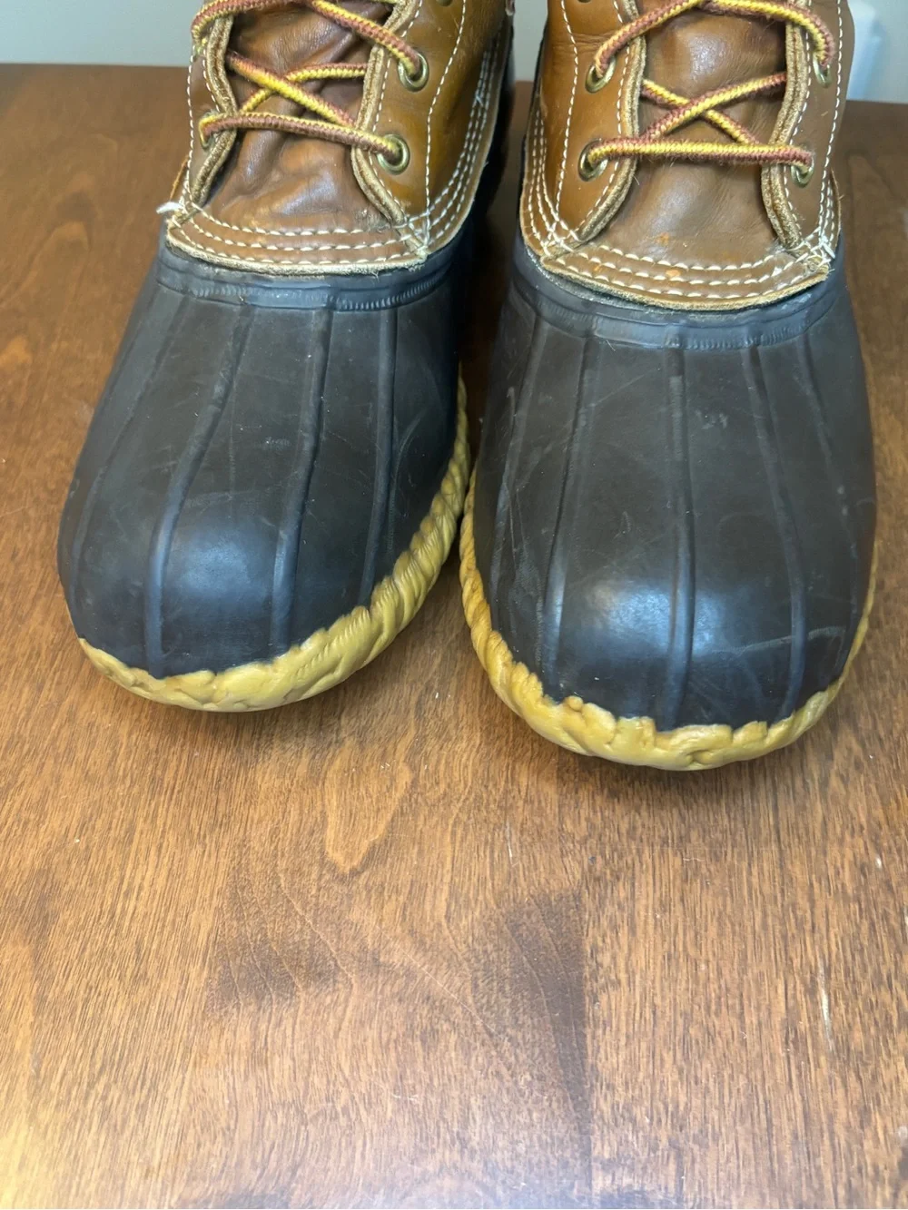L.L. Bean Two-Tone Brown Leather and Black Rubber Duck Boots